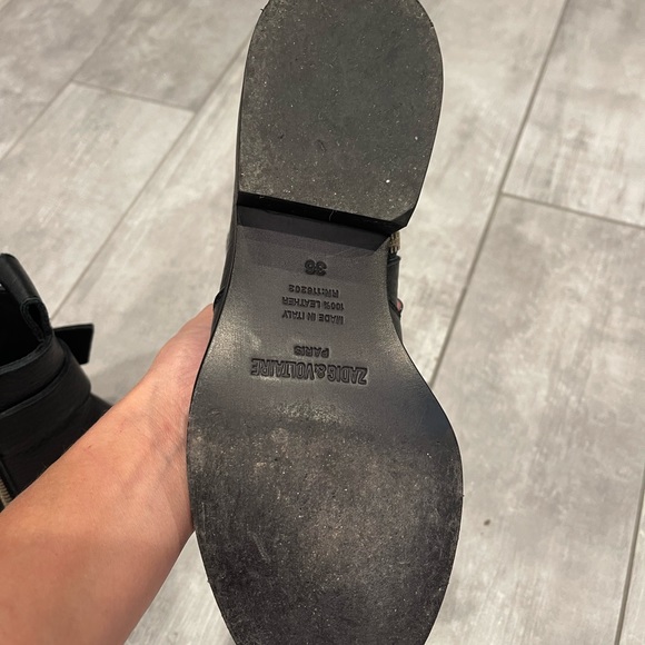 Zadig & Voltaire Leather Crystal Embellishment Moto Boots  size 6 - Picture 7 of 11